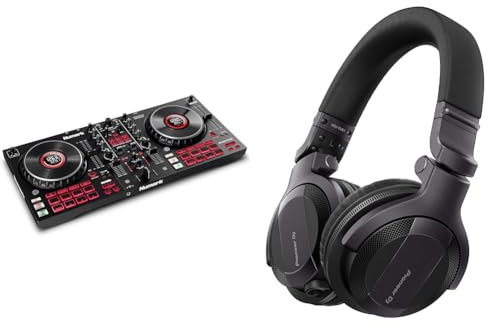 Numark Mixtrack Platinum FX - 4 Deck DJ Controller with DJ Mixer, Built-in Audio Interface, Jog Wheel Displays and FX Paddles & Pioneer DJ HDJ-CUE1, DJ Headphones