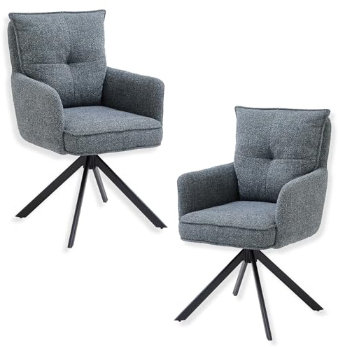 SOFIA Esszimmerstühle 2er Set mit schwarzem Metallgestell und Microfaser Bezug, Anthrazit - Bequeme Stühle für Esszimmer & Wohnzimmer - 60 x 93 x 67 cm (B/H/T) | 60 x 93 x 67 cm (B/H/T), Sitzhöhe 48 cm, ergonomische Polsterung, T-förmige Ziernaht, für Esszimmer, Wohnzimmer, Küche