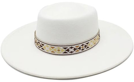 Unisex Filzhut Fedoras Hut breite Krempe Bowler Hut Kirche Jazz Caps, weiß, 6 7/8-7 1/8
