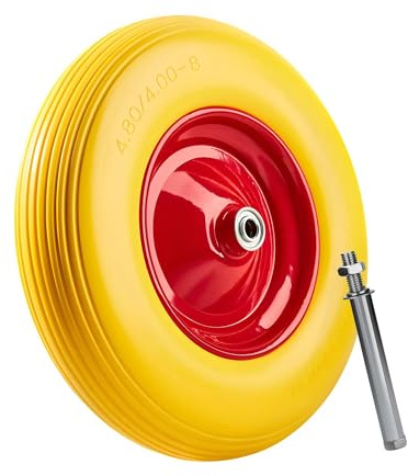 DIVID® Schubkarrenrad PU Vollgummiertes Ersatzrad, Pannensicher, Ersatzrad, Vollgummireifen, 4.80/4.00-8 Ø 390mm Durchmesser auf Stahlfelge (Gelb)