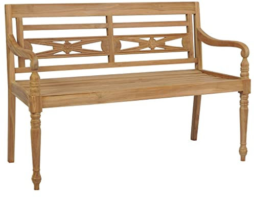 HETFTJN Sitzbank Schlafzimmer Balkon Lounge Klein Bierbank Garderobenbank - Batavia-Gartenbank mit Königsblauem Kissen 120 cm Teak Massiv für Garten Terrassen Park Balkon