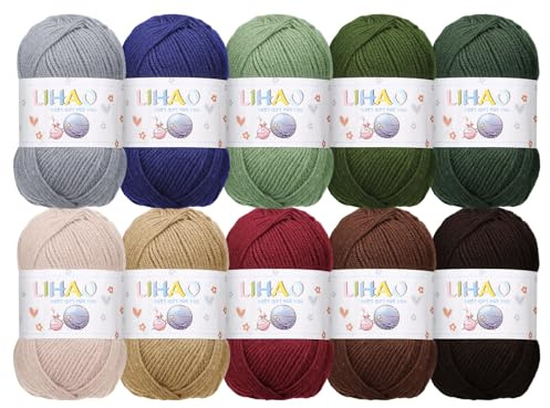 LIHAO Laines à Tricoter, 10×50g Pelotes de Laines Multicolores en Acrylique pour Tricot, 10 Couleurs Fil Crochet pour Loisirs Créatifs
