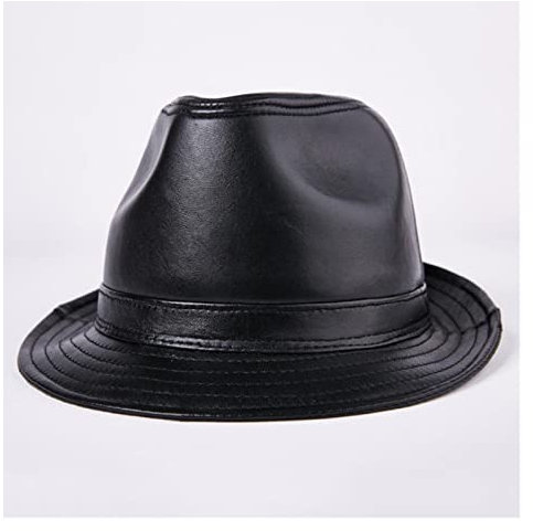 Lederkappe Echtes Leder Hut männer braun top Trilby hüte caps Bowler echt Leder männlich Designer Herbst Winter Jazz Kappe(Black hat,XL (57-58 cm))
