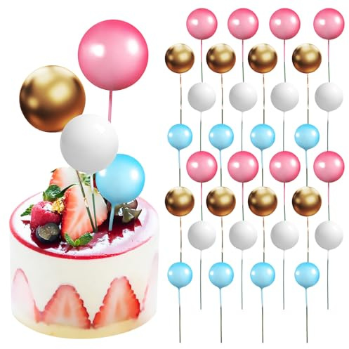 40 PCS Ball Cake Toppers - Cake Balls Decorations Balloon CupcakesTopper, Cakecup Insert for Baby Shower Wedding Birthday Party Anniversary