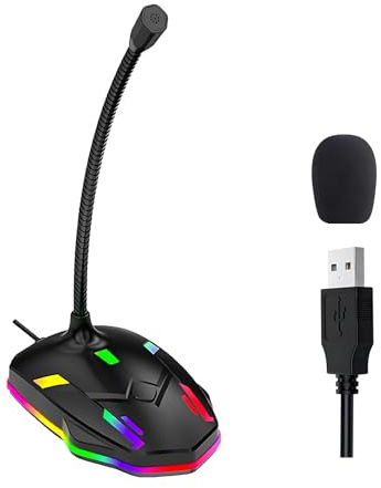 Blapsuro USB Computer Microphone with Mute Button&RGB Glowing Light Compatible with PC Laptop Desktop Win/Mac PS4/5,Play&Plug Gooseneck Microphone,Ideal Condenser Mic for Game,Podcast,Vocal,YouTube-M9