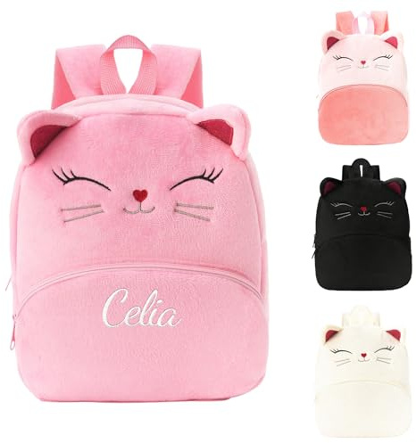 Personalized Toddler Backpack with Name, Cute Cat Mini Backpack for Girl Boy, Customized Kids Small Backpack Children Bookbag for School & Travel, Preschool Kindergarten Elementary (Pink)