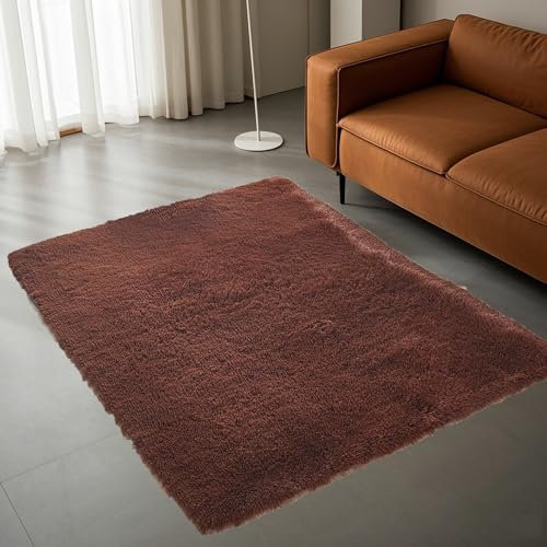 STGAO Tappeto a Pelo Alto 160 x 280 cm Lavabile Tappeti Pelosi Nessuna Perdita di Capelli per Soggiorno Corridoio Cameretta, Marrone
