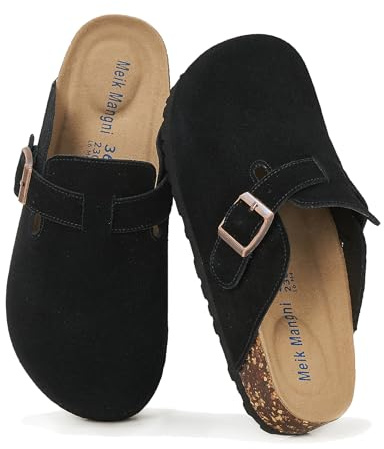 Meik Mangni Mules et Sabots Homme Femme Chaussons Cuir Liège Pantoufles Confortable Chaussures de Jardin Antidérapants Semelle,36-44 EU