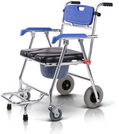 LSRFXF Sedia da Doccia Pieghevole con Rotelle, Sedia Trasporto per Doccia con Braccioli e Schienale, Sedia da Toilette Mobile Multifunzione sul Comodino per Anziani Adulti