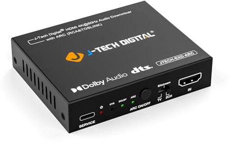 J-Tech Digital HDMI Audio Extractor 4K 60Hz with ARC & Audio Downmix, HDMI to Optical & RCA Converter, HDCP 2.2 DTS Digital 5.1 PCM (JTECH-EXD-ARC)