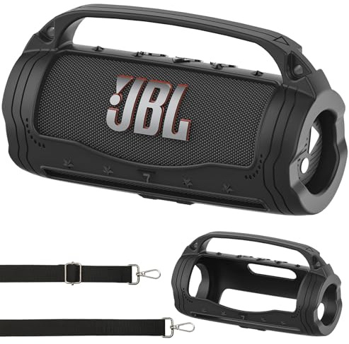 BCWEGION Silikon Schutzhülle für JBL Flip 7 Lautsprecher – Stoßfeste Tragetasche mit Abnehmbarem Schultergurt & Riemen, Nur Tasche, Keine Lautsprecher(Schwarz)