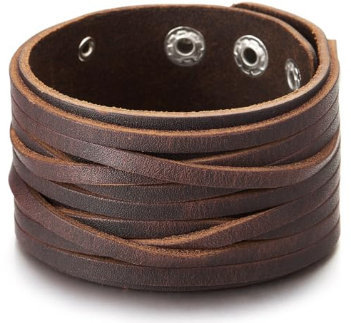 COOLSTEELANDBEYOND Multi-Strand, Uomo Braccialetto di Cuoio, Cuoio Fascia di Polso, Bracciale Pelle Marrone, con Bottoni a Pressione