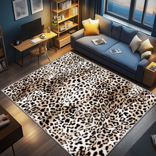 AevuCub Leopardenmuster Deko, Tiermuster Teppich 80x150 Kurzflor, Kleiner Teppich Wohnzimmer Modern Leopard Print, Weich rutschfest Waschbare Teppiche, Bettvorleger Schlafzimmer Kinderzimmer