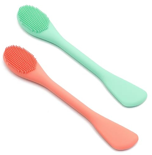Pennello applicatore in silicone per maschera facciale, morbido strumento per la cura della pelle, esfoliante per la pulizia del viso, per esfoliare profondamente e delicatamente (arancione/verde)
