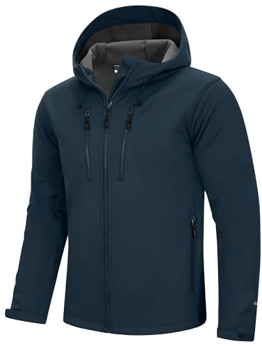 33,000ft Softshelljacke für Herren Wasserdicht Fleece-Futter Übergangsjacke | Leichte Wanderjacke mit Kapuze, Winddicht Laufjacke, Fahrradjacke, Warme Fleecejacke, Sportjacke für Trekking, Golf, Reisen
