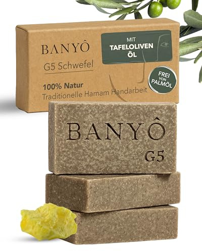 BANYÔ Schwefel Gesichtsseife 3er-Set I 100% natürliche Inhaltsstoffe I Handgemachte Naturseife I Sanfte & porentiefe Pflege I Reduziert Hautfett & Unreinheiten I Ideal für Problem- & Mischhaut