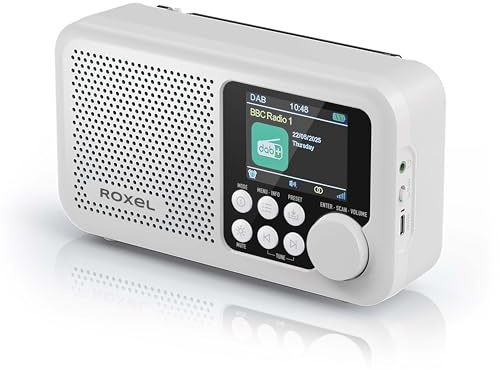 Roxel RDR-30 Radio FM portable DAB+ avec BT 5.3 | Batterie de 12 heures | Écran couleur 2,4 | 80 préréglages | Réveil | Chargement USB-C | Léger | Radio numérique pour la maison, les voyages et