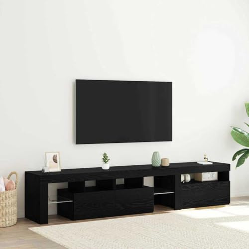 Iiaky TV Schrank mit LED TV Schrank 200 cm TV Board Holz Lowboard Fernsehtisch für Wohnzimmer und Schlafzimmer-Schwarze Eiche-200 cm