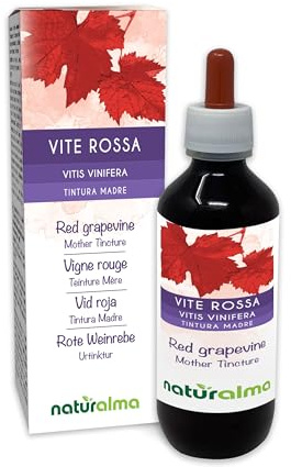 Vid roja (Vitis vinifera) hojas Tintura Madre sin alcohol Naturalma - Extracto líquido gotas 200 ml - Complemento alimenticio - Vegano