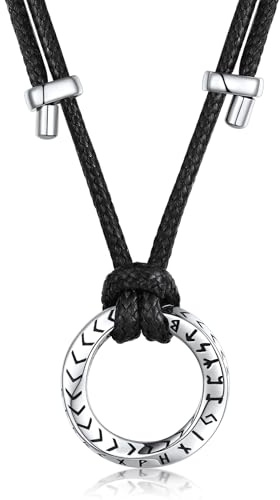 Richsteel Lederkette Herren Damen Wikinger kette für Herren Damen Edelstahl Halskette mit Mobius Rund/Unendlichkeit Runen Anhänger Lederhalsband verstellbar Wikinger Schmuck Geschenke