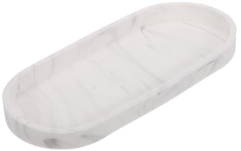 QUARKZMAN Badrum fåfänga bricka 25 cm x 10 cm oval silikon tvåldispenser bricka okrossbar kökshandfat organisatör för tvålar nycklar ljus smycken marmor vit