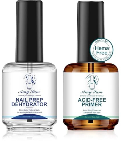 Nail Dehydrator and Primer Set, 2Pcs 15ml Acid Free Natural Nail Prep Dehydrate & Professional Nail Bond Primer, Air Dry Superior Bonding for Gel Polish