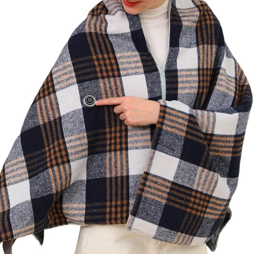 Heated Shawl - Polyester, 143×72cm Wearable Heated Throw Blanket 3 Heat Levels | Cordless Electric Heating Cape for Neck & Shoulders, Portable Blanket for Home, Office, Camping & Winter Use