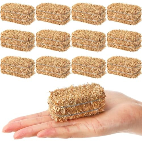 Wisyurt 12 Mini Bottes de Foin Décoratives pour la Récolte d'automne, Petites Bottes de Paille Décoratives pour Maison de Poupée, Décoration de Fête sur Le Thème de L'Ouest