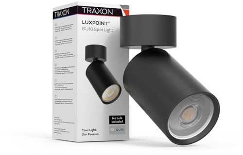 TRAXON LUXPOINT® Foco Orientable de instalacion en Superficie para Bombillas GU10 (No incluidas) Aplique de Techo Aluminio Ajustable Iluminación Direccional Interior (Superficie, Negro)