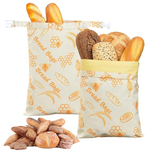 Feegela Bolsa Pan Cera Abeja en Lino, 2 Piezas, 43×33 cm | Bolsa para Pan Reutilizable, Bolsa Conservar Pan Casero, Masa Madre y Bollería
