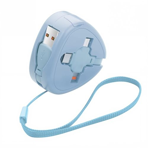 YACSEJAO Indragbar 3-i-1 USB-laddningskabel med telefonstativ, 1 m, USB och en laddningskabel med typ C/mikro-USB/iOS-kontakt, snabbladdning och datasynkronisering för kontor, resor, bil (blå)