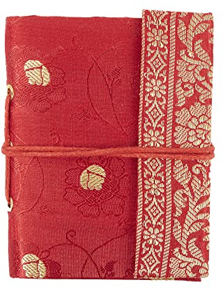 Handgefertigtes Sari-Notizbuch – Mini 8 x 10,5 cm – Rot – Unliniertes Recyclingpapier – Taschennotizbuch und Tagebuch – indisches Schreibwarengeschenk