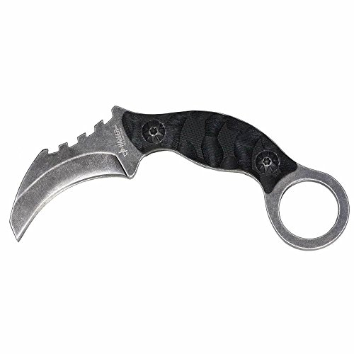 Budoten Karambit-Halsmesser mit Klinge aus 420er rostfreiem Stahl, G10-Griff, Kydexscheide, 45 mm Klingenlänge, 70 g Gewicht, Schwarz, Unisex, Wiederverwendbar, Karambit, 115 mm Länge, Messer