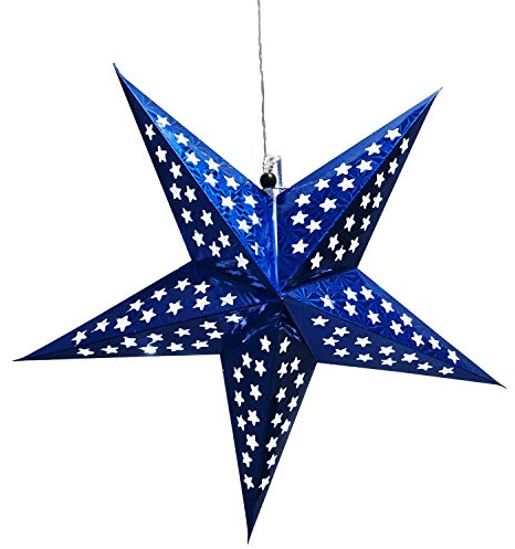 GEK Weihnachtsdeko Beleuchteter Papierstern 60cm blau, mit 10 LED batteriebetrieben mit Timerfunktion