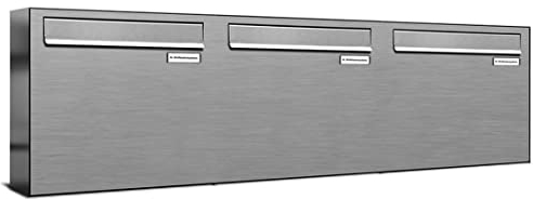 AL Briefkastensysteme 3er Briefkasten für Tür/Zaundurchwurf in V2A Edelstahl, 3 Fach, wetterfeste Premium Briefkastenanlage Design modern