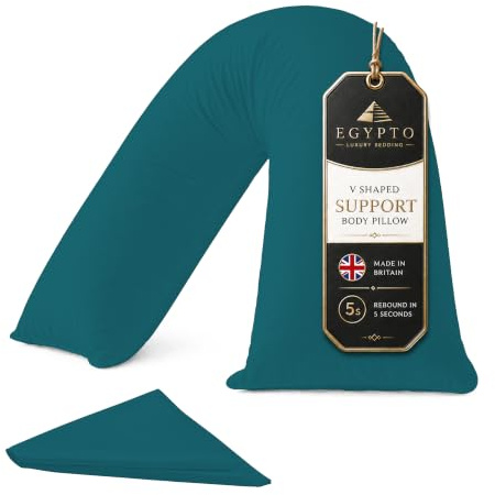 Egypto Orthopaedic V Pillow with Pillowcase | Anti-Allergy V Shaped Pillows for Neck & Back | Ideal for Pregnancy, Nursing & Recovery Triangle Pillow (Teal)