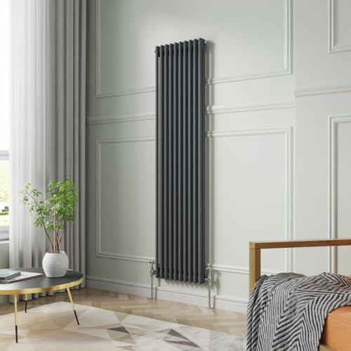 NRG 1800 x 470mm Anthracite Vertical Cast Iron Radiator Double Panel | Wall Radiator, Column Radiator, Tall Radiator, Central Heating Rad, Traditional, for Kitchen, Bedroom, Bathroom, Living Room
