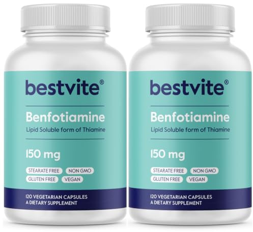 BESTVITE Benfotiamine 150mg (240 Vegetarian Capsules) (120x2) - No Stearates - No Silicon Dioxide - Vegan - Non GMO - Gluten Free