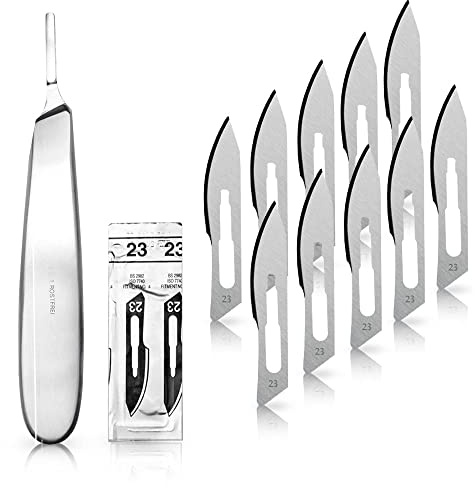 May Set: 10 Skalpellklingen Fig. 23 & Skalpellhalter bauchig | 10x sterile Klingen Fig. 23 (Karbonstahl) inkl. Skalpellhalter Nr. 4 mit bauchigem Griff