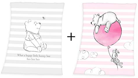 Herding 2er-Set: Disney´s Winnie the Pooh Baby Flauschdecke Schmusedecke 75 x 100 cm, grau+rosa