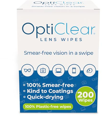 Opticlear Lens Wipes for Eyeglasses & Screens, Smear-Free, 200 Count | Suitable for Smartphones, Tablets, Laptops, TVs, Cameras & Optical Devices, Quick Drying, Anti-Fog, Safe for Coatings