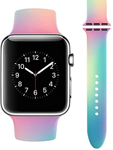 Vozehui Strap Compatible with Apple Watch Strap 38mm 40mm, Silicone Color Pattern Soft Sport Replacement Band for iWatch Series 9 8 7 6 5 4 3 2 1 SE, 38mm/40mm-S/M Women Men