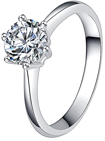 JewelryWe Schmuck Damen-Ring Solitärring Damen Verlobungsring mit Zirkonia Edelstahl Eheringe Ring Hochzeitsringe Silber Valentinstag Lieben Geschenk für Frauen Mädchen Größe 62
