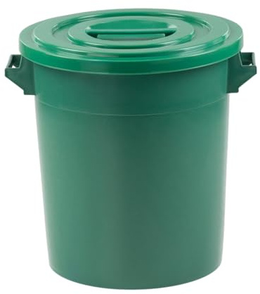 35 Liter Kunststofftonne mit Griffen + Deckel, stapelbar, Stabiler Eimer, Plastiktonne, Rundbehälter, Universaltonne, Allzweckeimer, Vorratstonne, Futtertonne, Mülltonne, 1x Grün