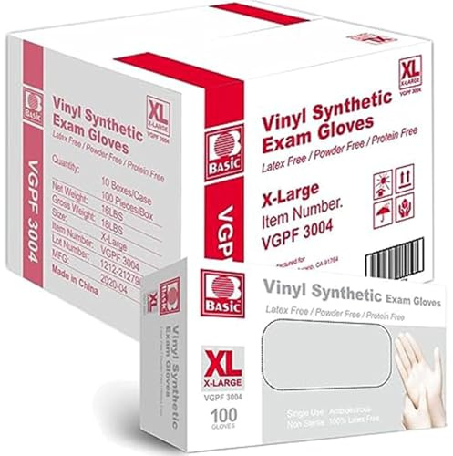 AroPaw Disposable Vinyl Gloves Powder Free, Latex Free, 4 Mil 100 Per Box (Case of 1000, Large)