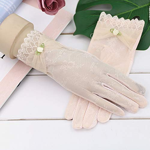 Lederhandschuhe für Damen Sonnenschutzhandschuhe Damen Anti-Rutsch-Touchscreen-Spitze Dünnschliff Fahren Elastic Ice Silk Sonnenschutzhandschuhe (Color : Pink, Size : One Size)