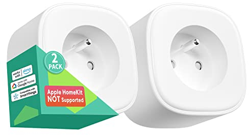 Meross Prise Connectée WiFi (Type E), Prise Intelligente Compatible avec Alexa et Google Home, Lot de 2 Prise Française Programmable avec Contrôle à Distance, Contrôle Vocal et Fonction de Temps