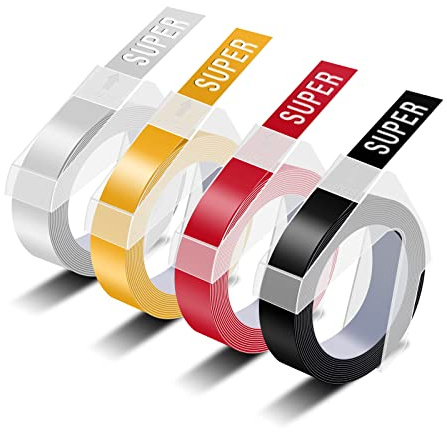 Dymo - Nastro adesivo compatibile con nastro adesivo Dymo Omega da 9 mm, etichette Dymo 3D in rilievo, nero, giallo, rosso, argento, per DYMO Omega S0717930 Junior S0717900 Motex Embossing Label Maker