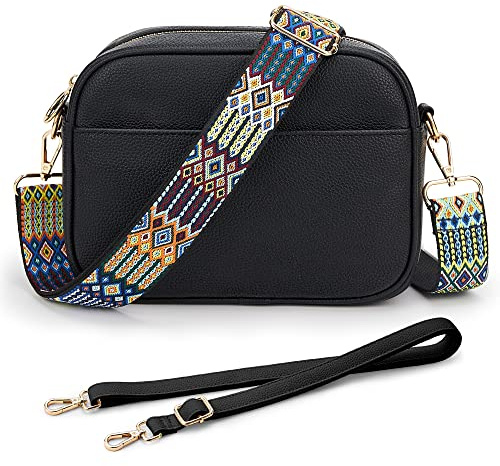 KALIDI Damen Umhängetasche, stylisch Veganem Leder Breiter Gurt Crossbody Schultertasch mit 2 verstellbaren Riemen für tägliches Arbeiten, Einkaufen, Verabredungen, Reisen