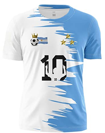 YuanDiann Enfants Argentine Remporte T-Shirts Commémoratifs 3 étoiles Drapeau Impression 2022 Coupe du Monde Football Manches Courtes Col Rond Maillot